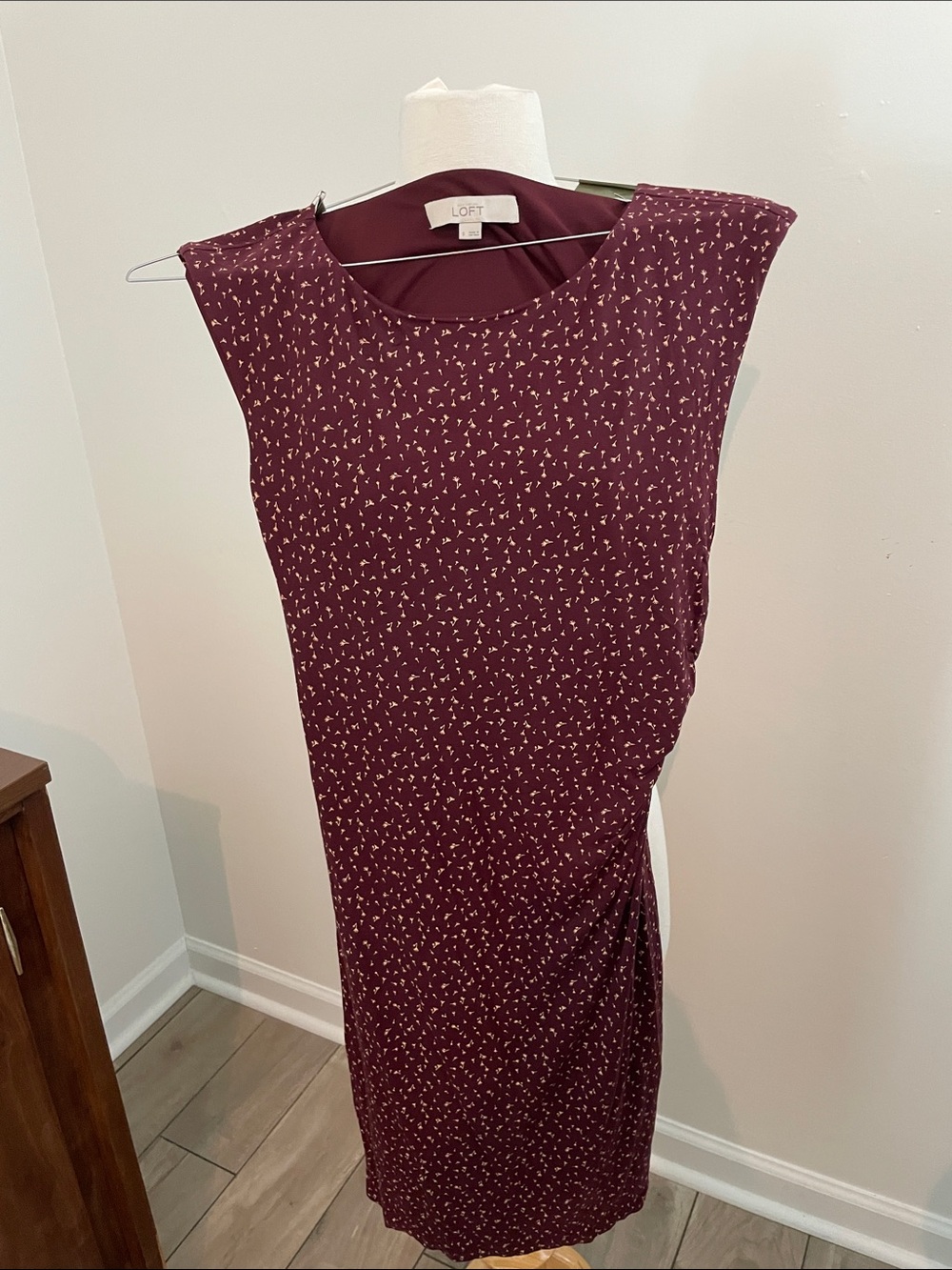 LOFT Sleeveless Burgundy Printed Sheath Dress